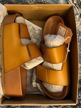 Project Cloud Adee Platform Sandals in Orange Tan Leather 6.5Women/5Youth NIB
